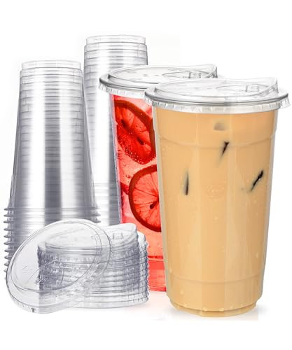 32 oz Clear Plastic Cups with Strawless-Sip-Lids, 25 Sets Disposable Cups Plastic Iced Coffee Cups, To Go Cup with Sip Through Lids for Smoothie, Milkshake, Cold Drinks for Party, Wedding, Event | Amazon (US)