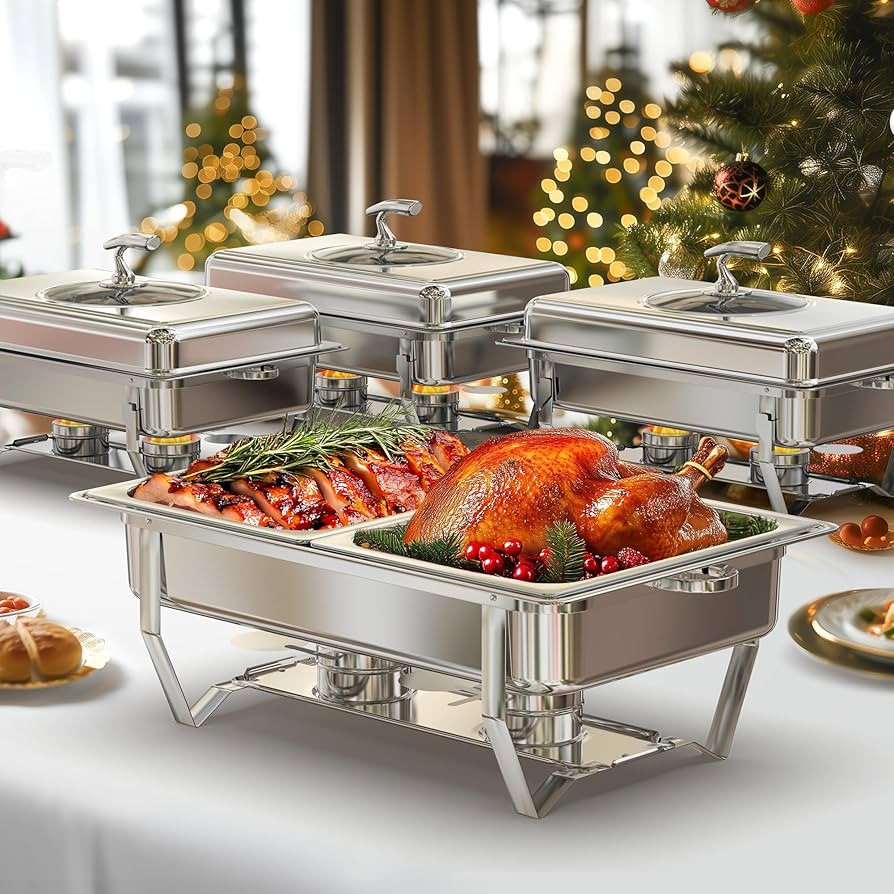 WARMOUNTS Large Chafing Dishes for Buffet with Glass Lid, 9QT 4 Pack Rectangular Chafers and Buff... | Amazon (US)