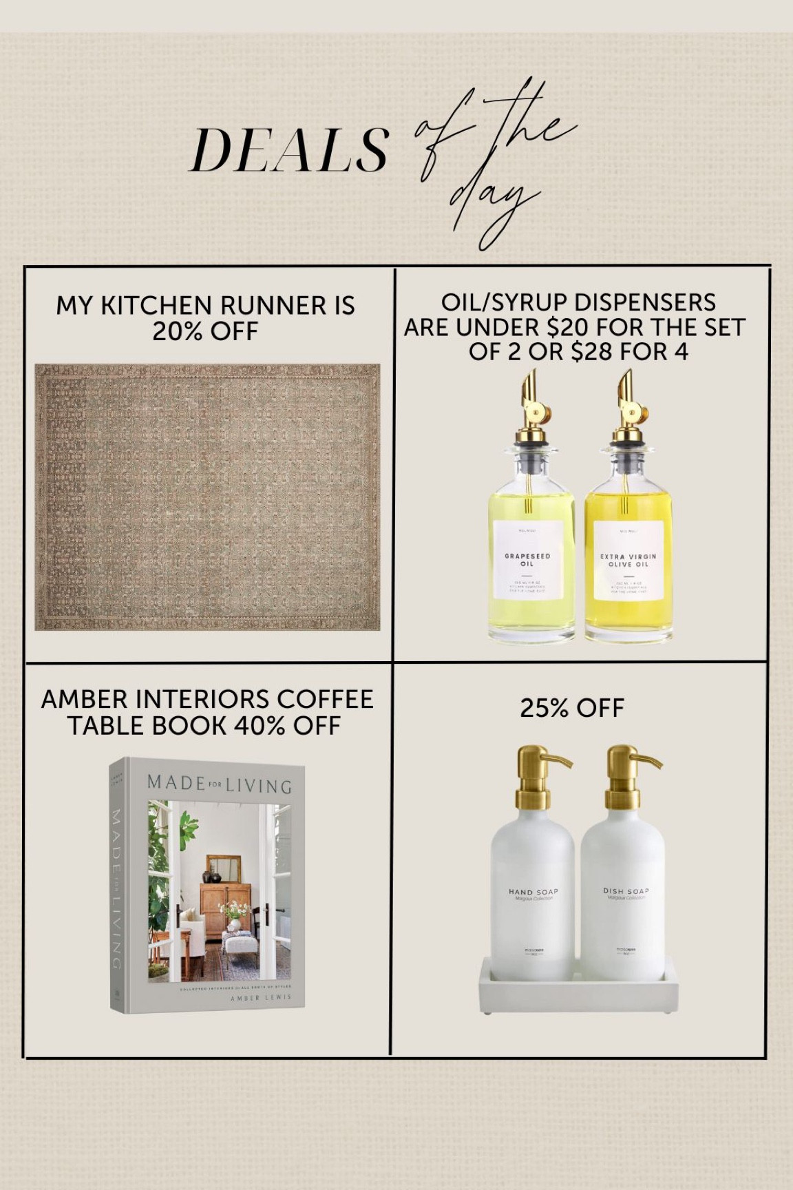 Amazon deals of the day #dealoftheday #amazon #amazonfind #rug #kitchendecor #homedecor #coffeetablebooks #soapdispenser #syrupdispenser #arearug 

#LTKFind #LTKsalealert #LTKhome