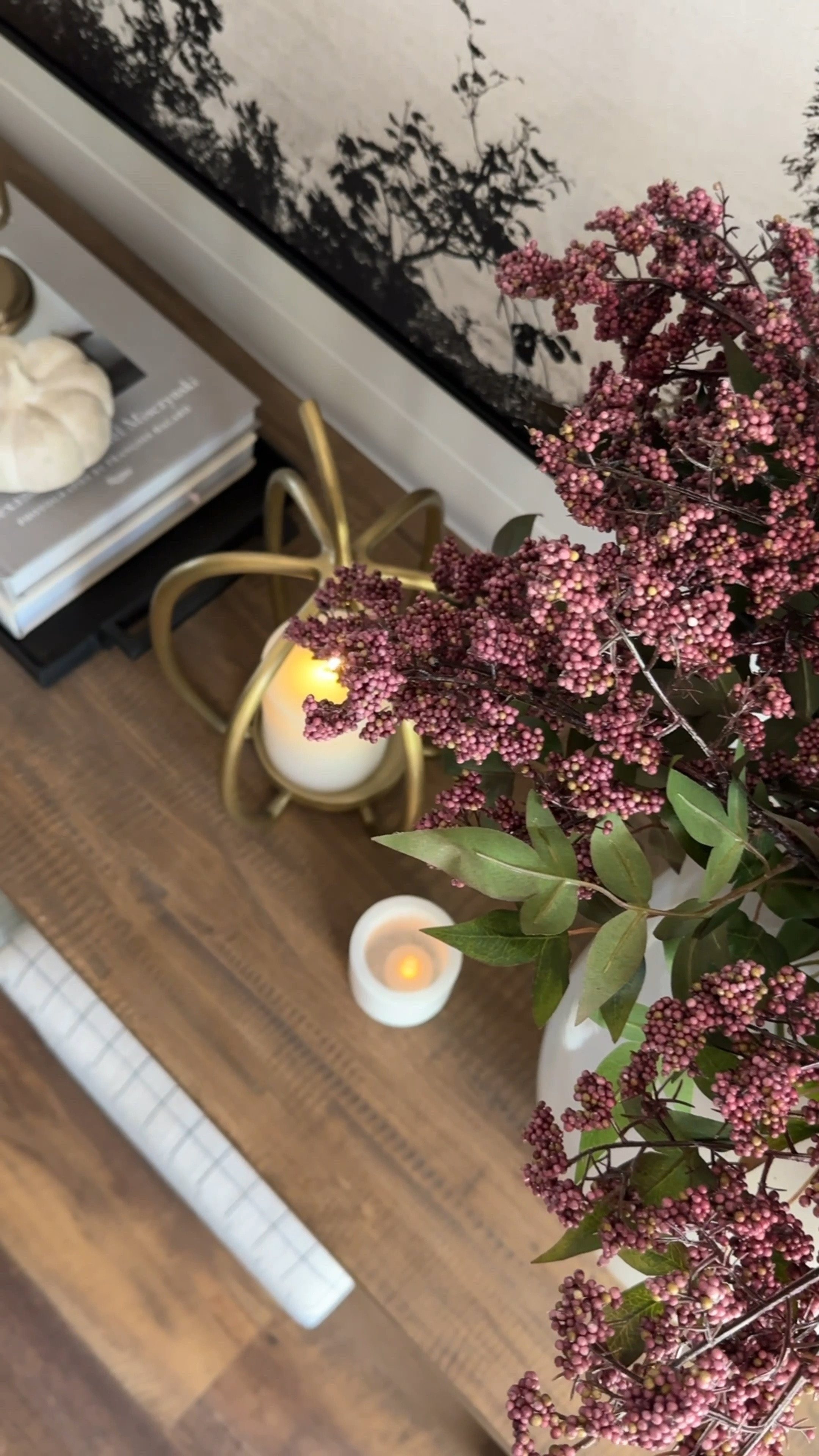 These floral stems are absolutely gorgeous!  They are selling fast!  I used 4 stems in this vase.  The candle on the pumpkin is a 4 x 5

#LTKHome #LTKStyleTip #LTKVideo