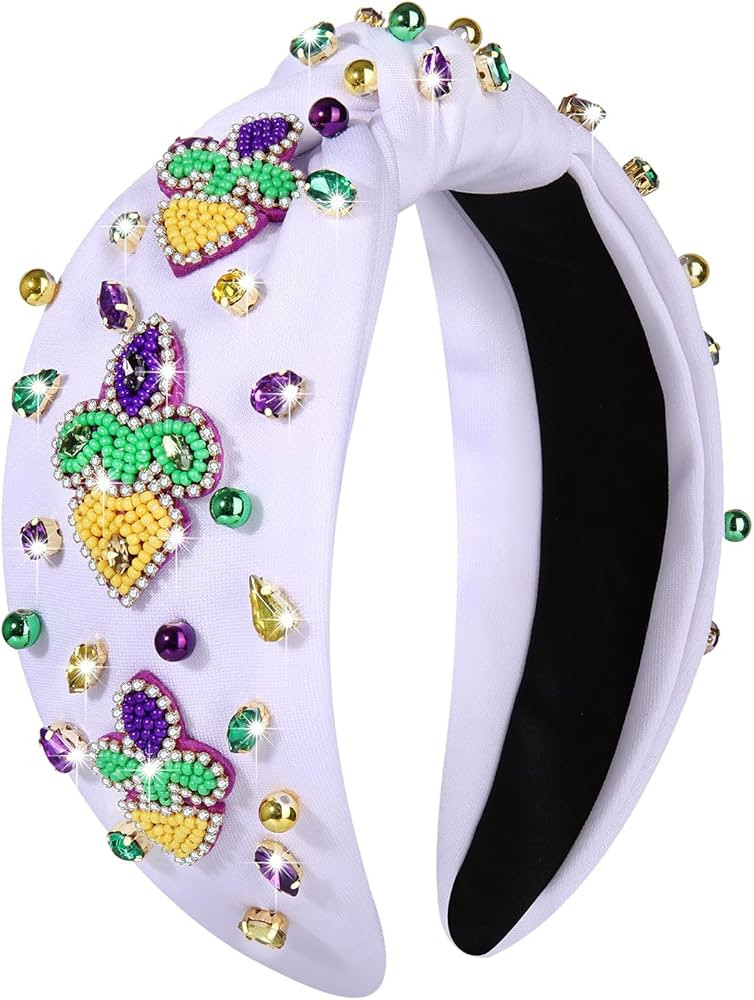 MOLOCH Mardi Gras Headband Carnival Hair Accessories for Women Beaded Fleur De Lis Knotted Headba... | Amazon (US)
