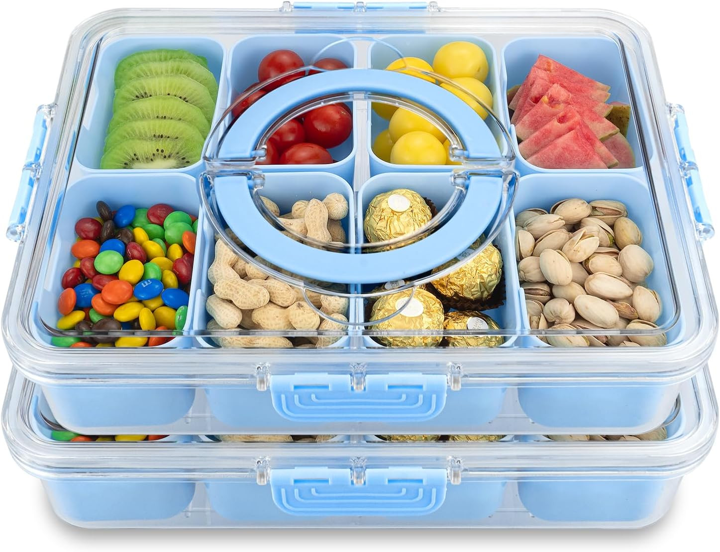 Divided Serving Tray with Lid and Handle,8 Compartments Snacks Box,Snack Fruit Veggie Tray,Portab... | Amazon (US)
