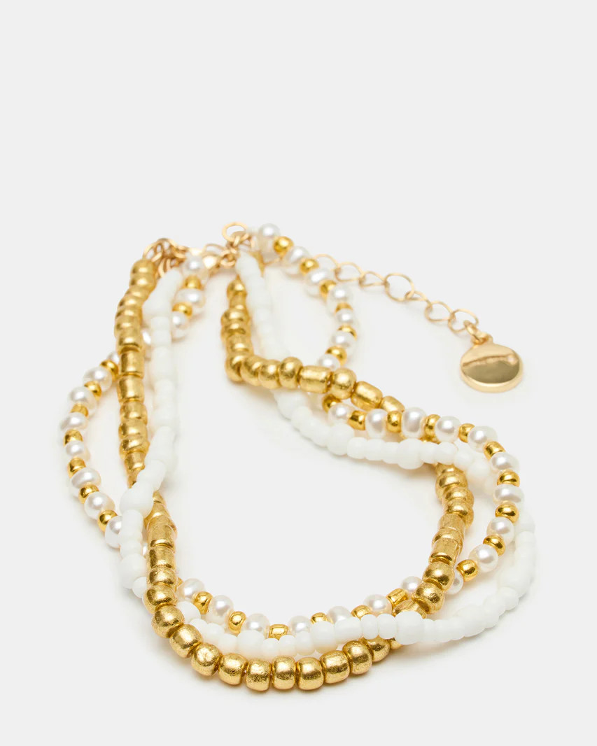 MIXED BEAD Pearl Gold Women's Anklet Set | Steve Madden (US)