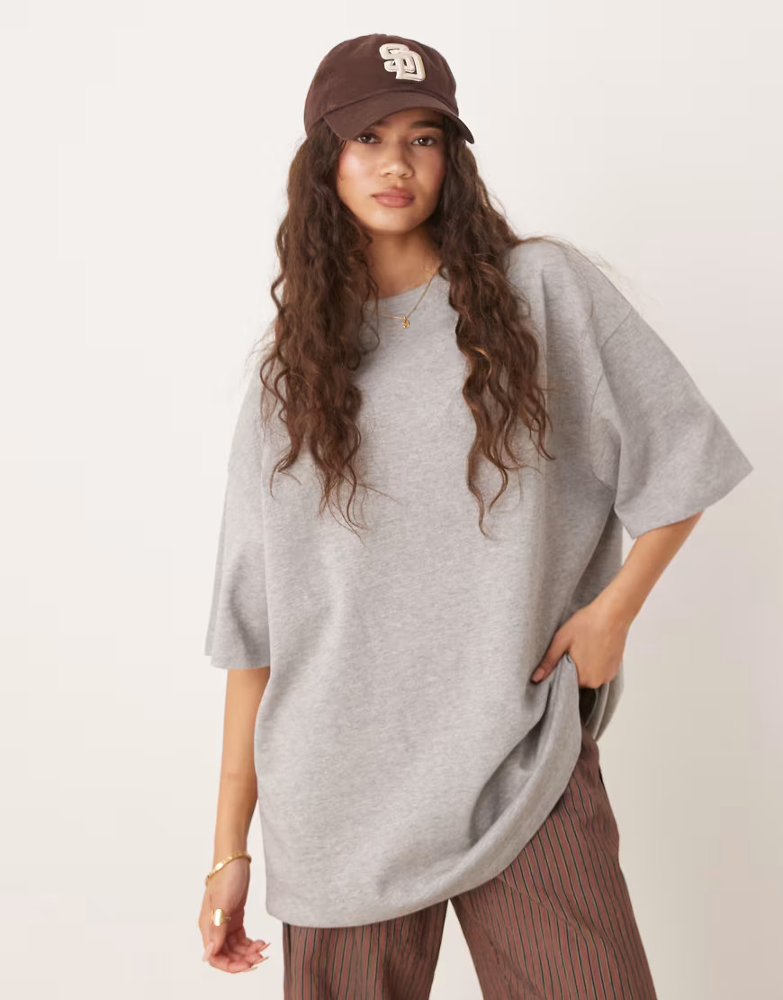 ASOS DESIGN longline heavyweight oversized T-shirt in gray heather | ASOS (Global)