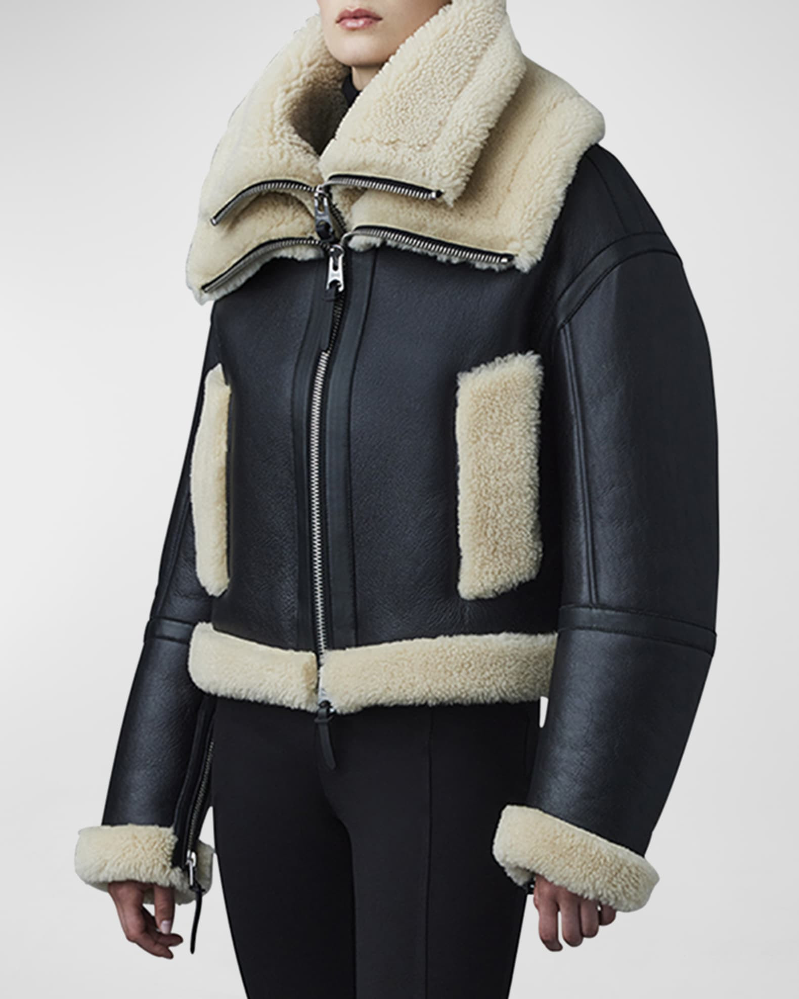 Penelopa Double Collar Leather Jacket with Shearling Lining | Neiman Marcus