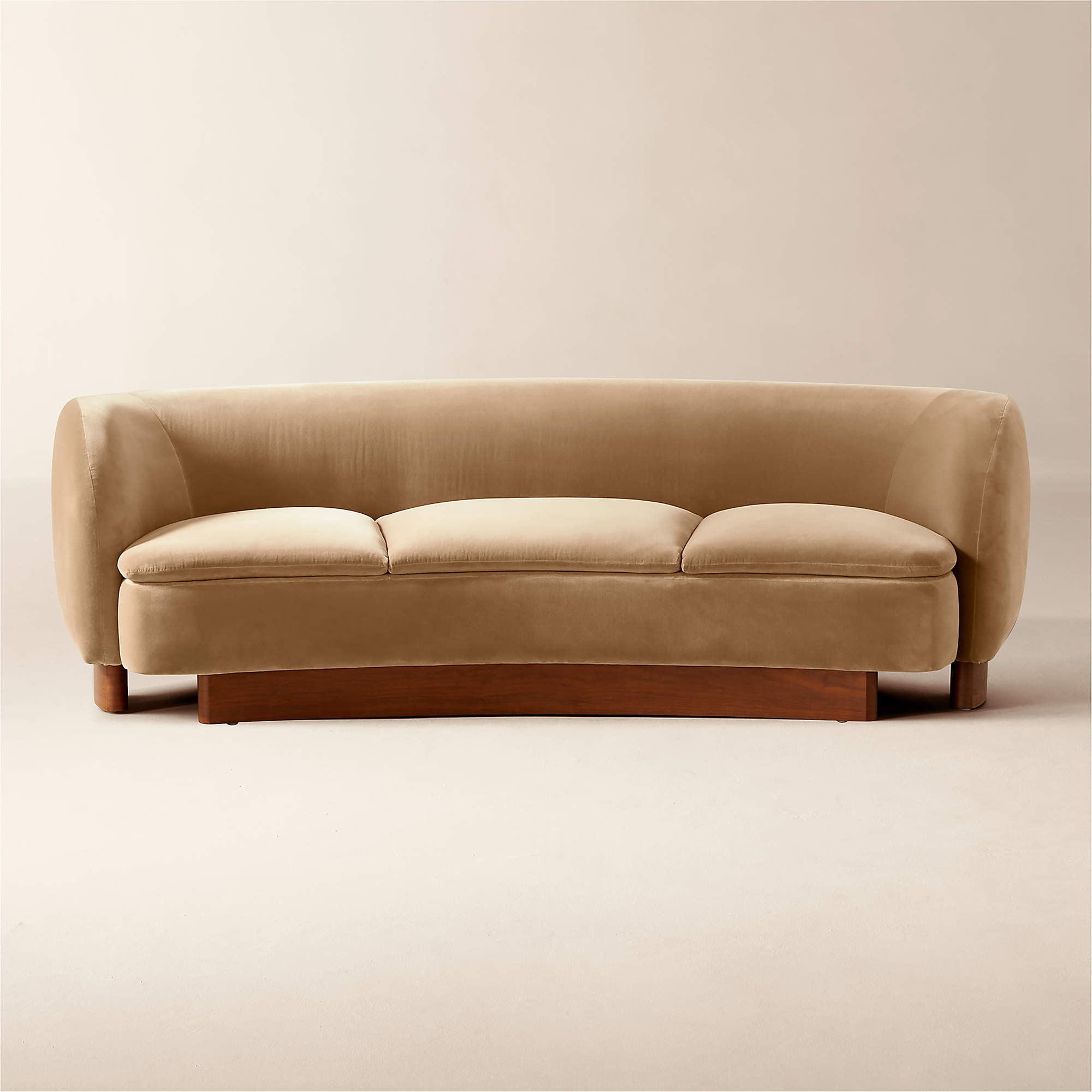 Muir 90" Camel Velvet Curved Sofa + Reviews | CB2 | CB2