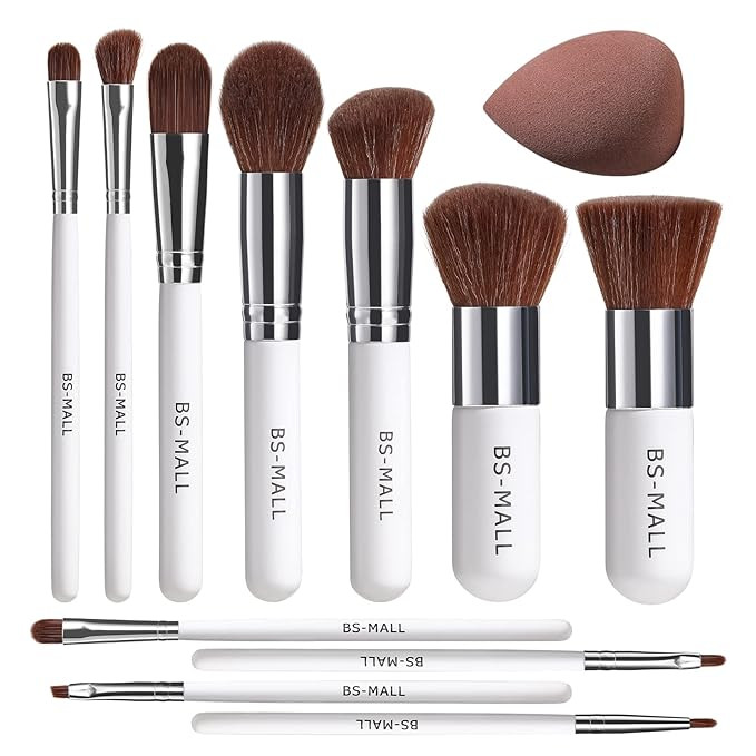 BS-MALL Makeup Brush Set 11Pcs Bamboo Synthetic Kabuki Brush Set Foundation Powder Blending Conce... | Amazon (US)