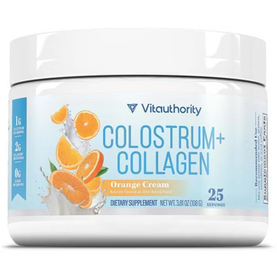 Colostrum + Collagen Powder, Colostrum Supplement with Collagen Peptides for Immunity, Hair, Skin & Nails, Orange Cream, Vitauthority, 20 servings | Target