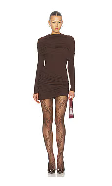 Line & Dot Lior Draped Mini Dress in Brown from Revolve.com | Revolve Clothing (Global)