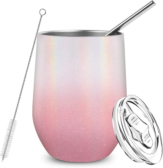 Wine Glasses for Valentine's Day Gift,12oz Stemless Unbreakable Insulated Glitter Stainless Steel... | Amazon (US)