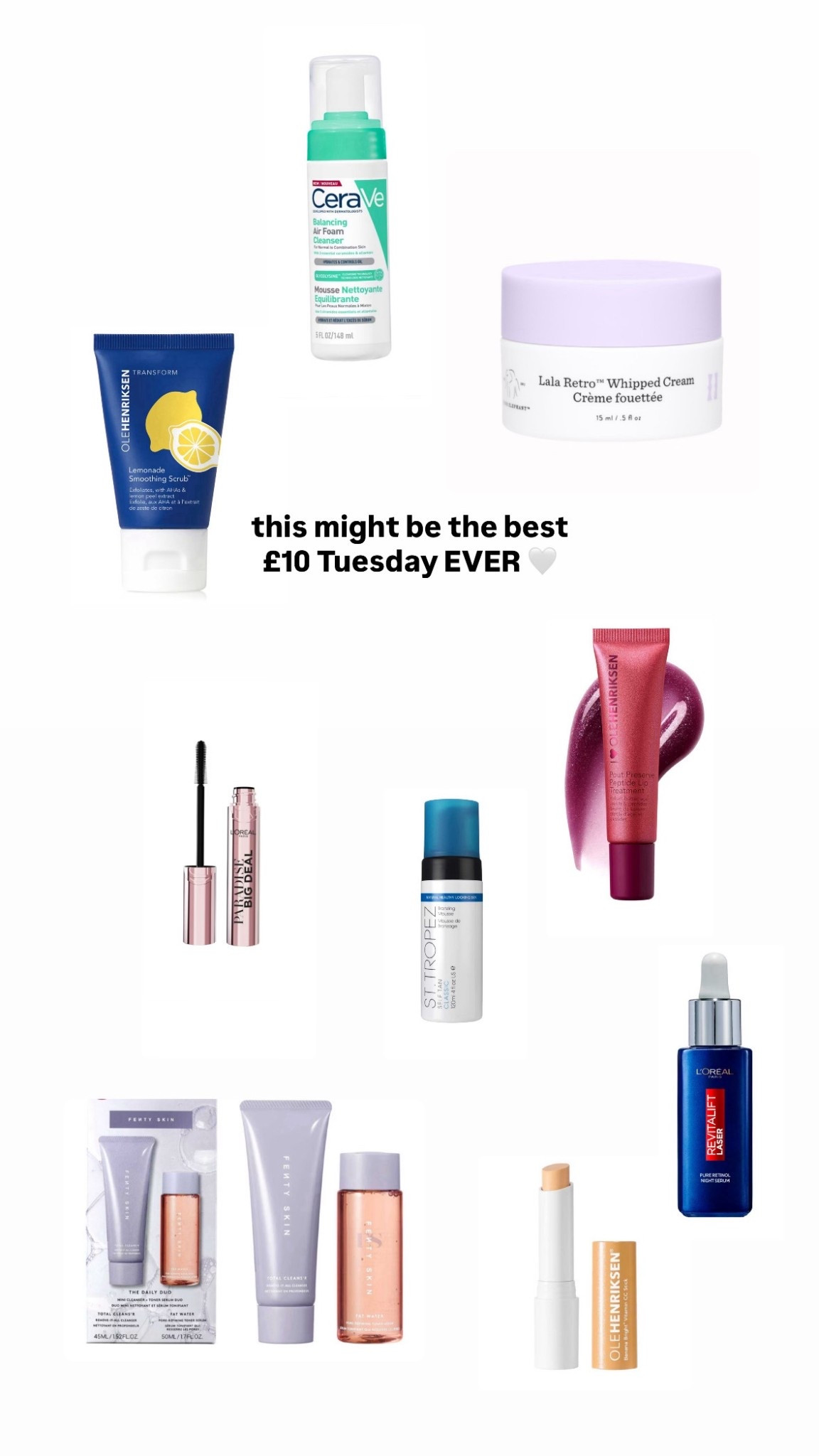 £10 Tuesday has reached new heights 💫 ole Henriksen, st tropez, loreal, drunk elephant!! 



#LTKeurope #LTKbeauty #LTKuk