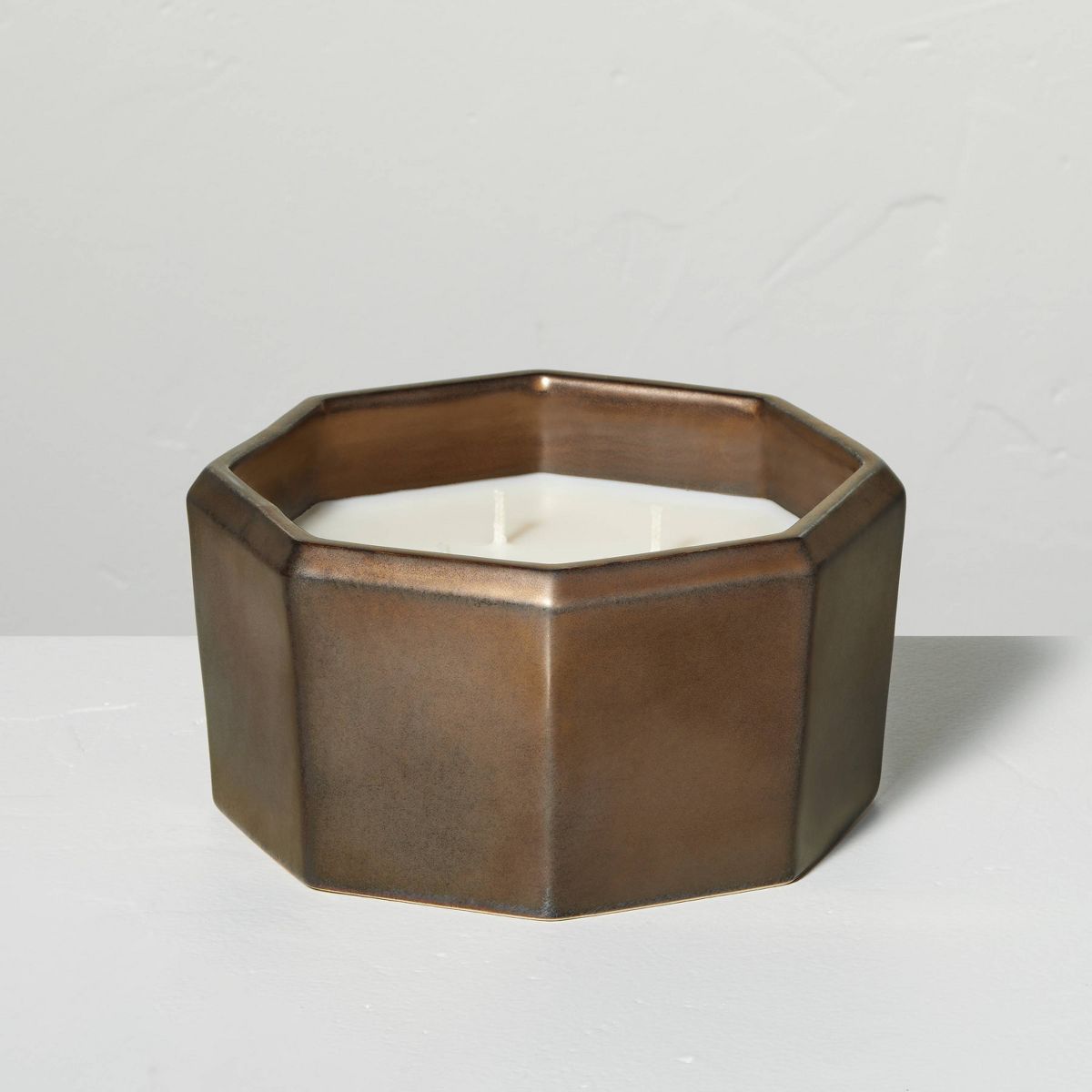 Octagonal Ceramic Salted Honey Fall Jar Candle Metallic Bronze  - Hearth & Hand™ with Magnolia | Target