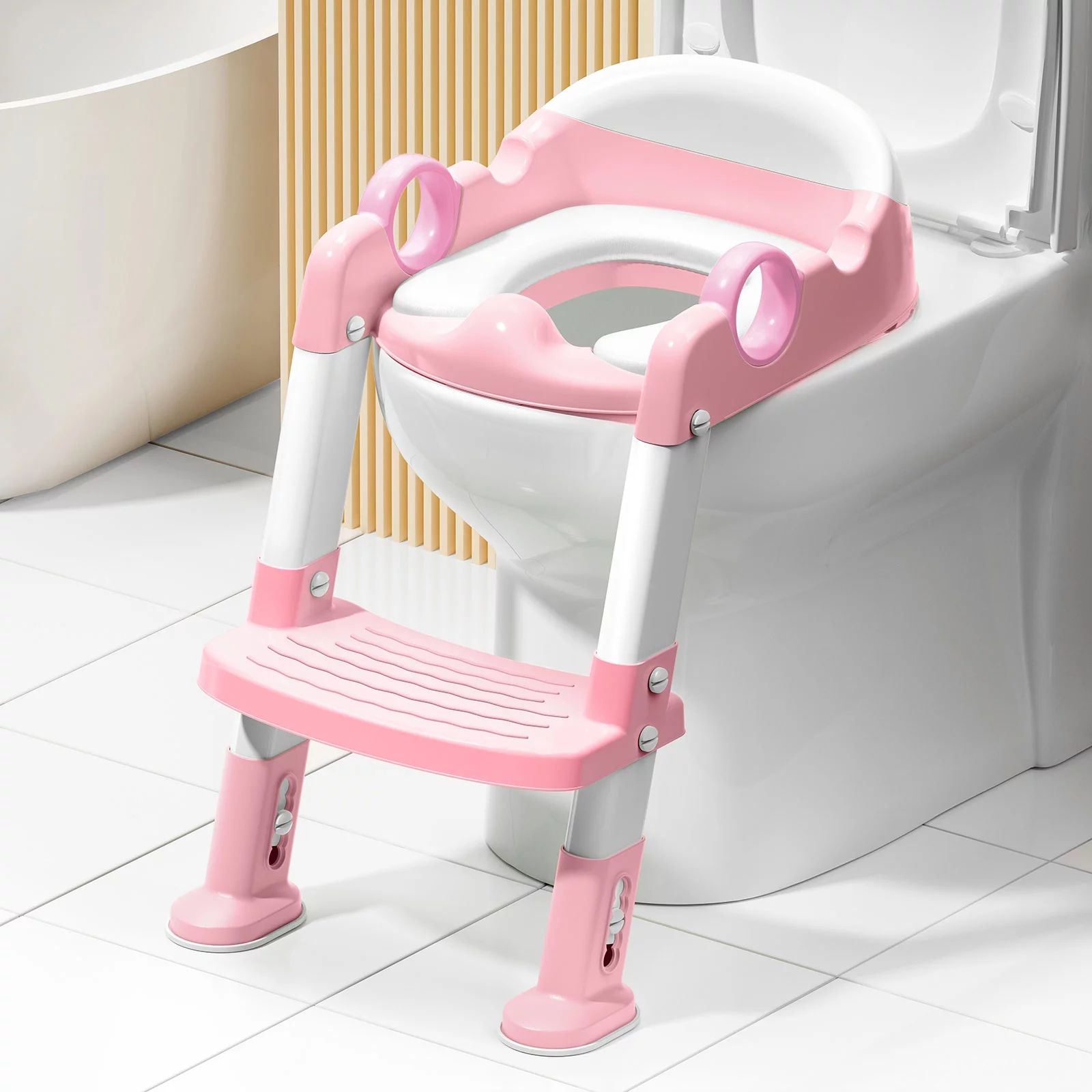 Mangohood Potty Training Toilet Seat with Step Stool Ladder for Kids, Height Adjustable (Pink) | Walmart (US)