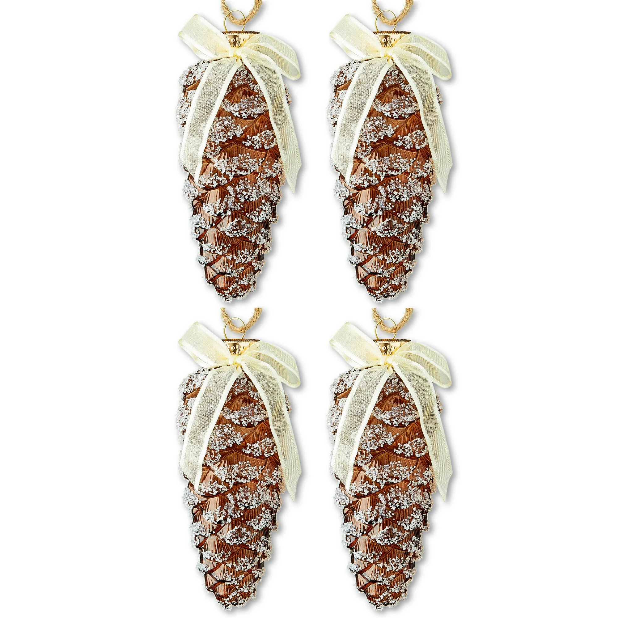 4 Count Clear Frosted Brown Pinecone Christmas Ornaments, 5.7", by Holiday Time | Walmart (US)