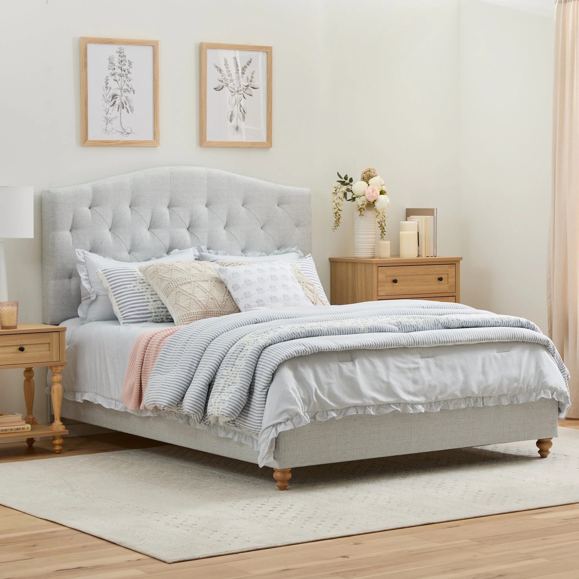 My Texas House Anna Diamond Tufted Upholstered Platform Bed, King, Gray | Walmart (US)