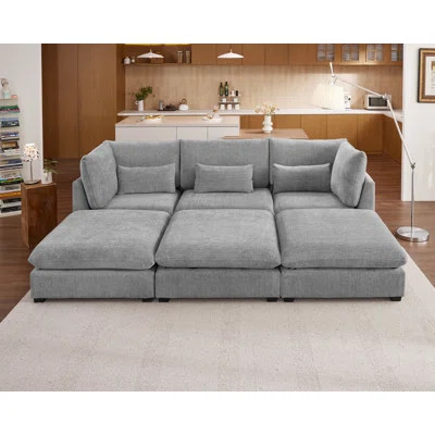 120"Oversized Modular Sectional Sofa for Living Room 6-Seat Couch Chenille Sofa Large Sleeper Bed with Convertible Ottoman | Wayfair North America