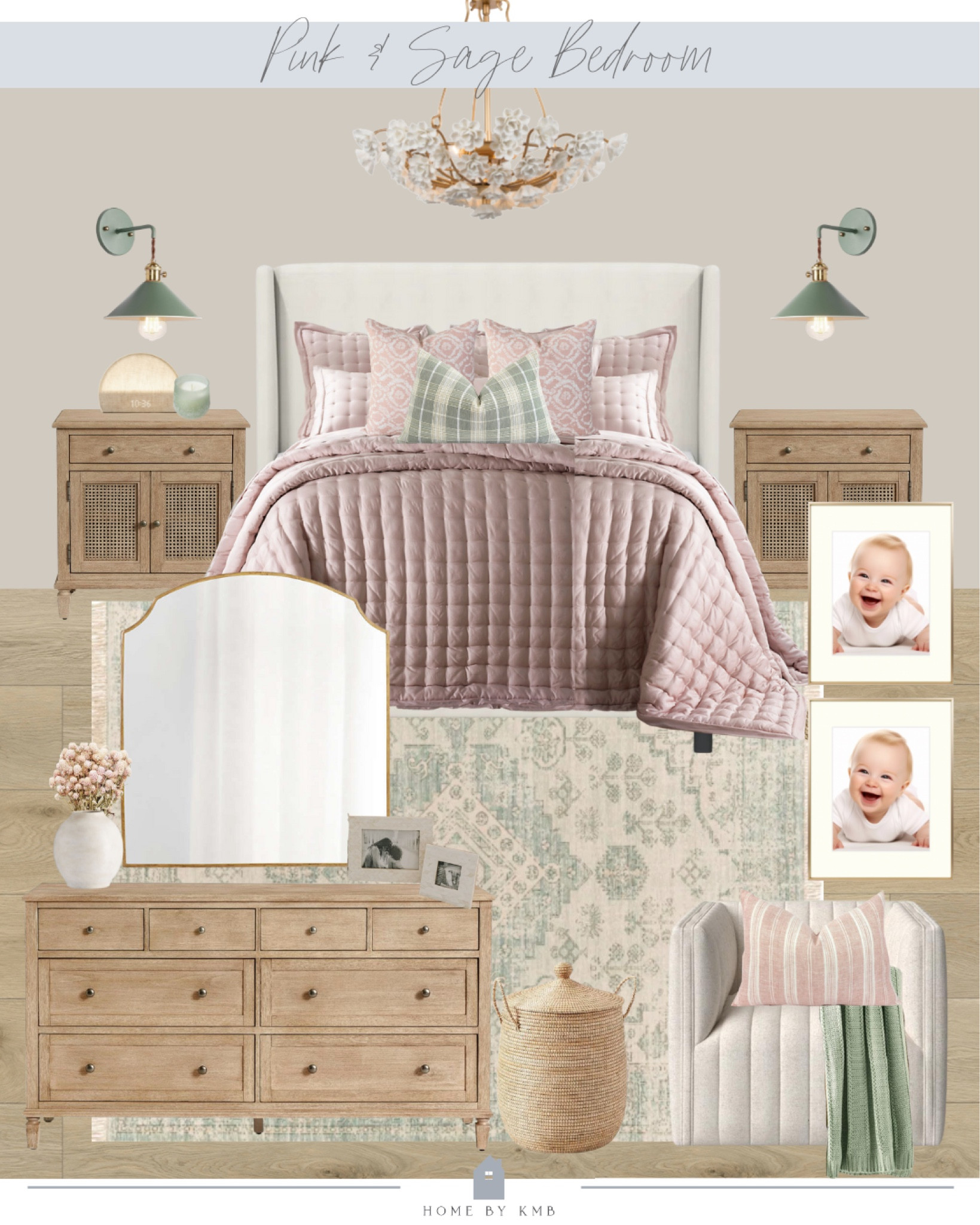 Pink and sage green bedroom design 

#LTKhome