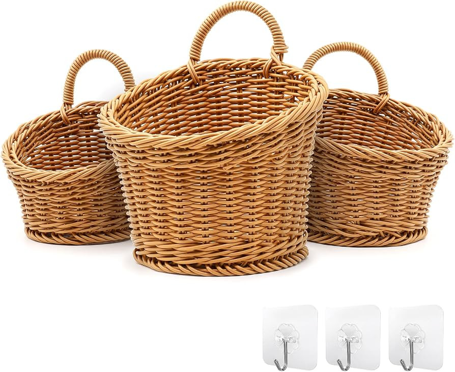 Acelist 3 Pack Woven Storage Basket, Boho Wall Hanging Basket, Retro Farmhouse Decor, Plastic Han... | Amazon (US)