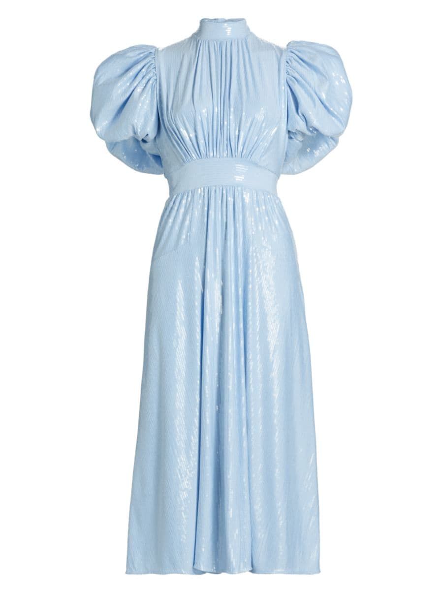 Sequined Puff-Sleeve Midi-Dress | Saks Fifth Avenue