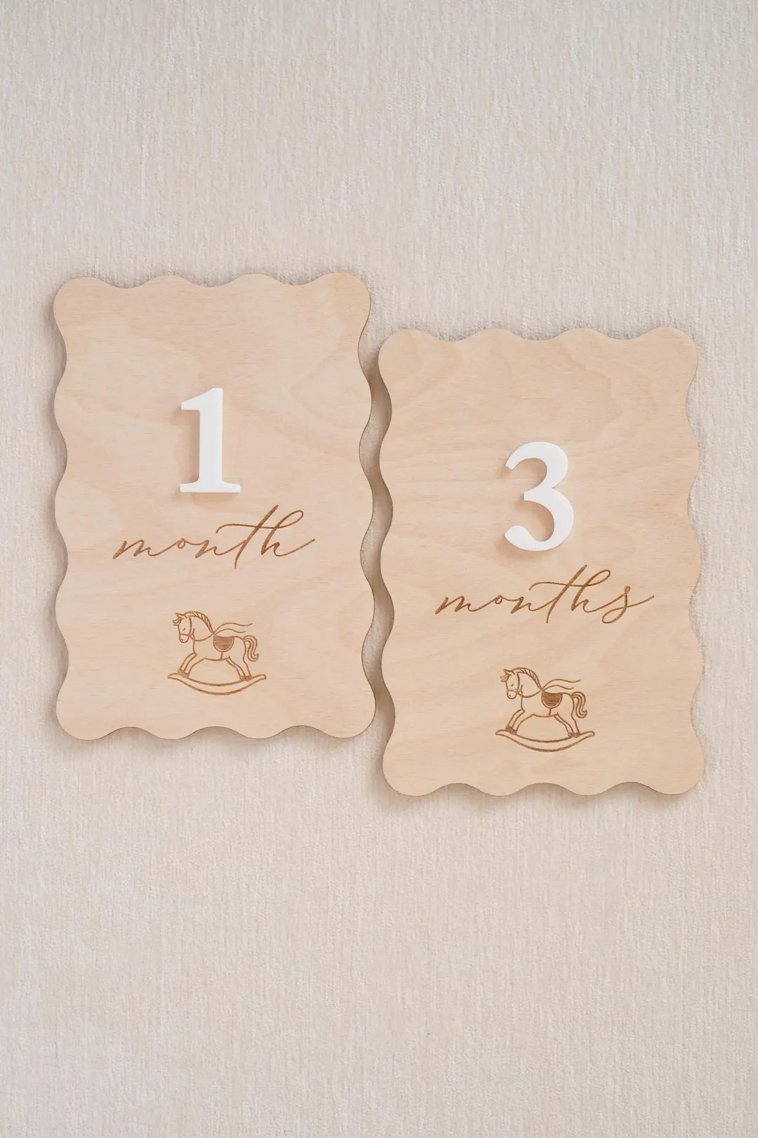 Monthly Milestone Markers: Scalloped Newborn Photo Prop With Rocking Horse - Etsy | Etsy (US)