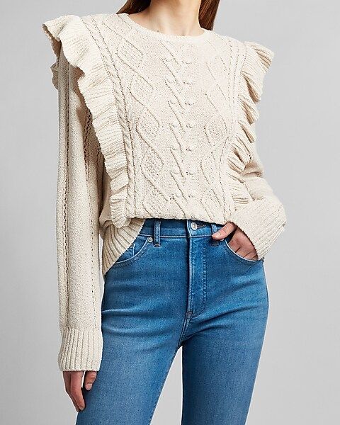 Ruffle Cable Knit Sweater | Express