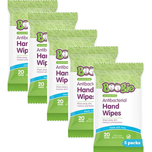 Boogie Antibacterial Hand Wipes by Boogie, Alcohol Free, Hypoallergenic and Moisturizing Aloe, for Kids and Adults -100 Total Wipes (5 Packs of 20) | Amazon (US)