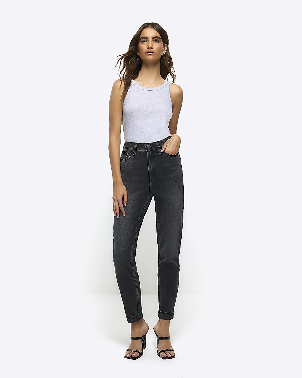Black high waist mom jeans | River Island (UK & IE)