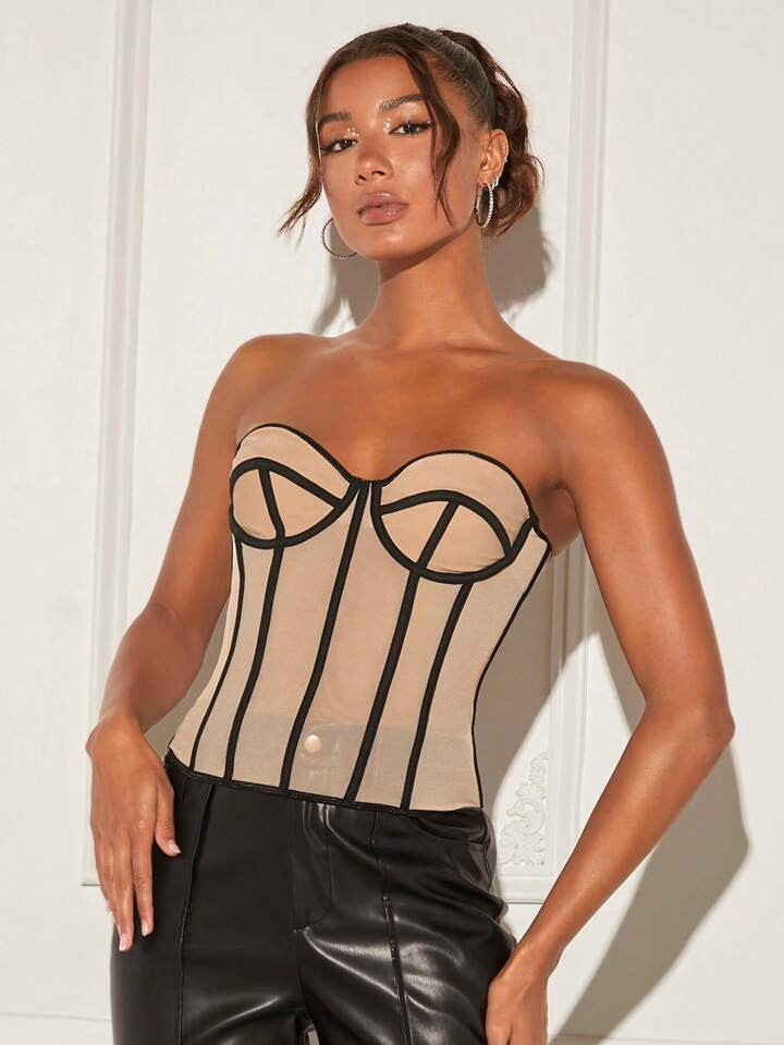SHEIN BAE Contrast Binding Bustier Tube Top | SHEIN