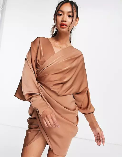 ASOS DESIGN drape detail wrap dress with batwing sleeve | ASOS (Global)
