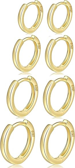 4 Paar kleine Creolen für Damen 925 Silber Post Huggie Creolen Set 18 Karat Gold/Silber Creolen ... | Amazon (DE)