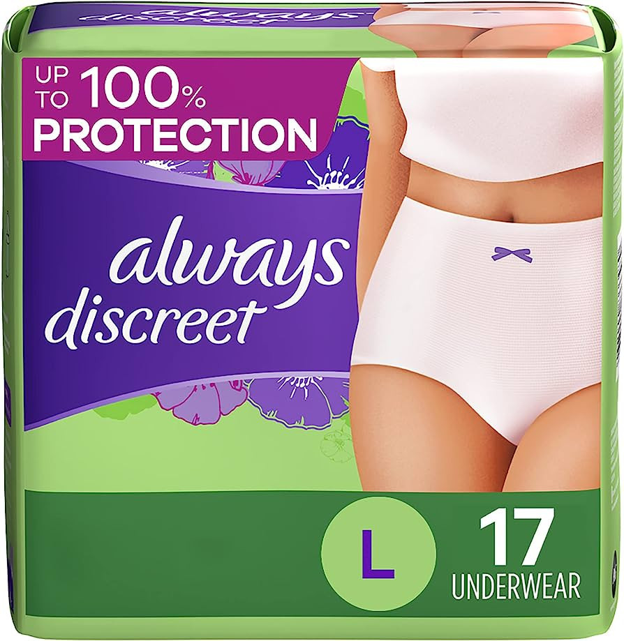 Always Discreet, Incontinence & Postpartum Underwear For Women, Classic Cut, Size Large, Maximum ... | Amazon (US)