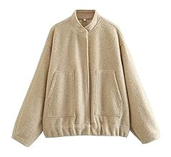 Women's Oversized Wool Blend Jackets Long Sleeve Button Down Casual Bomber Jacket Outwear with Po... | Amazon (US)
