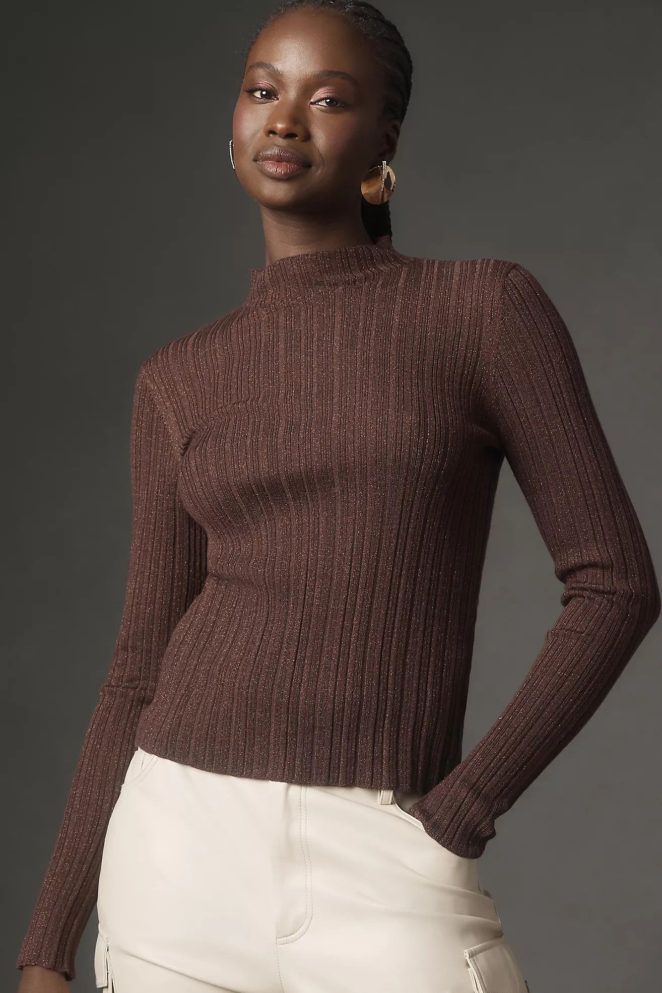 Pilcro Sheer Shine Rib Mock-Neck Sweater | Anthropologie (US)