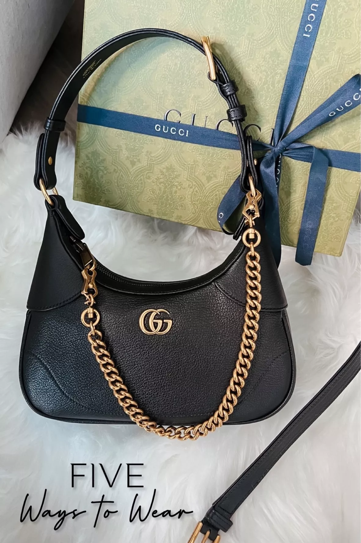 Aphrodite Small Leather Shoulder Bag in Black - Gucci