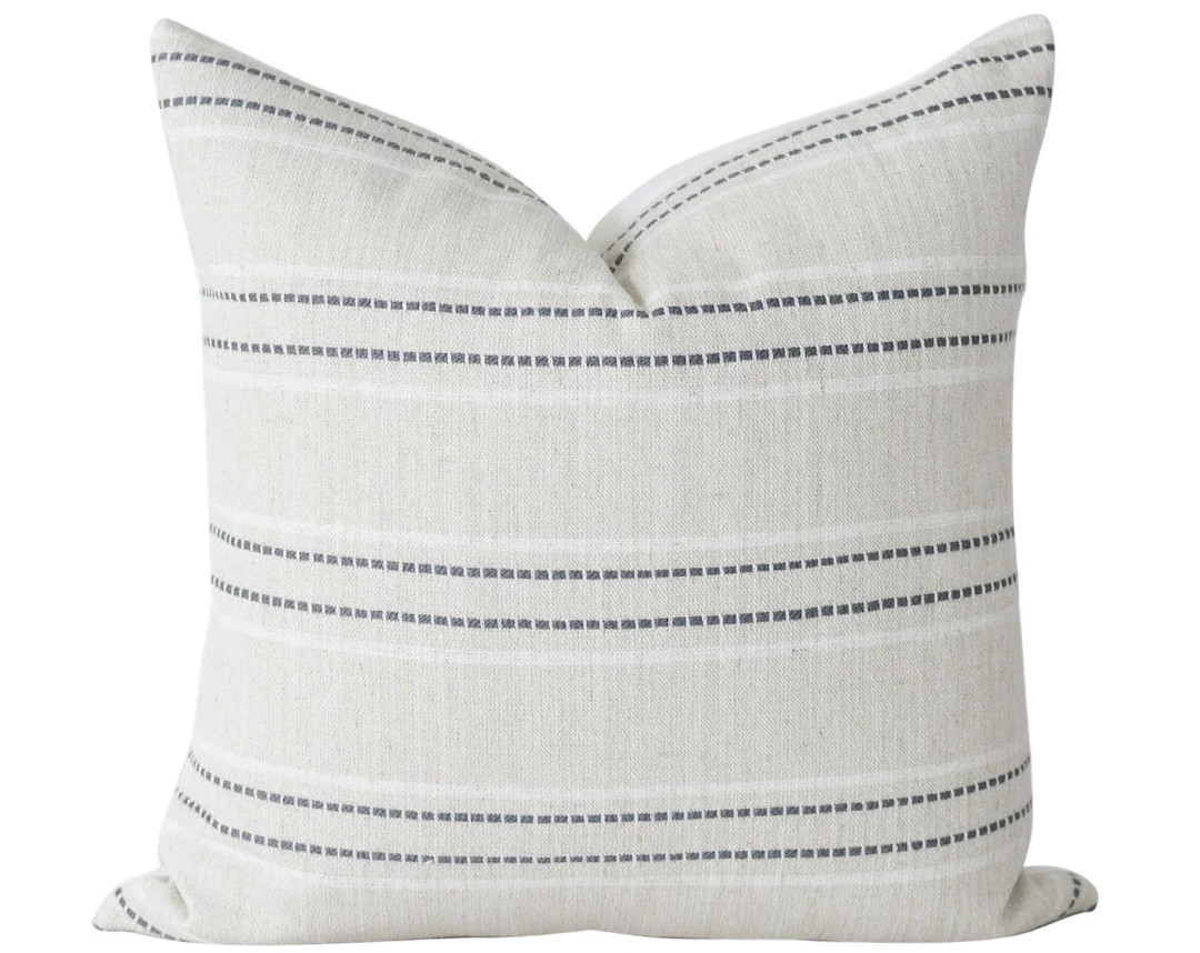 Beige with Blue Charcoal Grey Stripes Pillow Cover, Beige Striped Pillow Cover 20x20, 18x18, Grey... | Etsy (US)