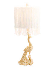 27in Gilded Peacock Fringed Table Lamp | Marshalls