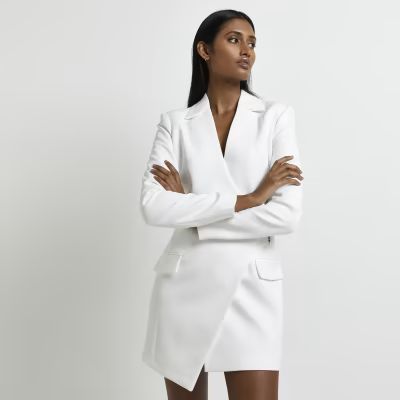 White wrap mini blazer dress | River Island (UK & IE)