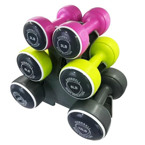 Body Sculpture hand weights set Free‑Weight Dumbbell Set with Rack Set includes 3, 6 and 12 lb weights ideal for men and women for small and large muscle groups | Amazon (US)