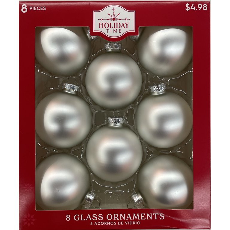 Holiday Time Solid Glass Ball Christmas Ornaments, 2 5/8" (67MM), 8 Count, Boxed Glass, White Sat... | Walmart (US)