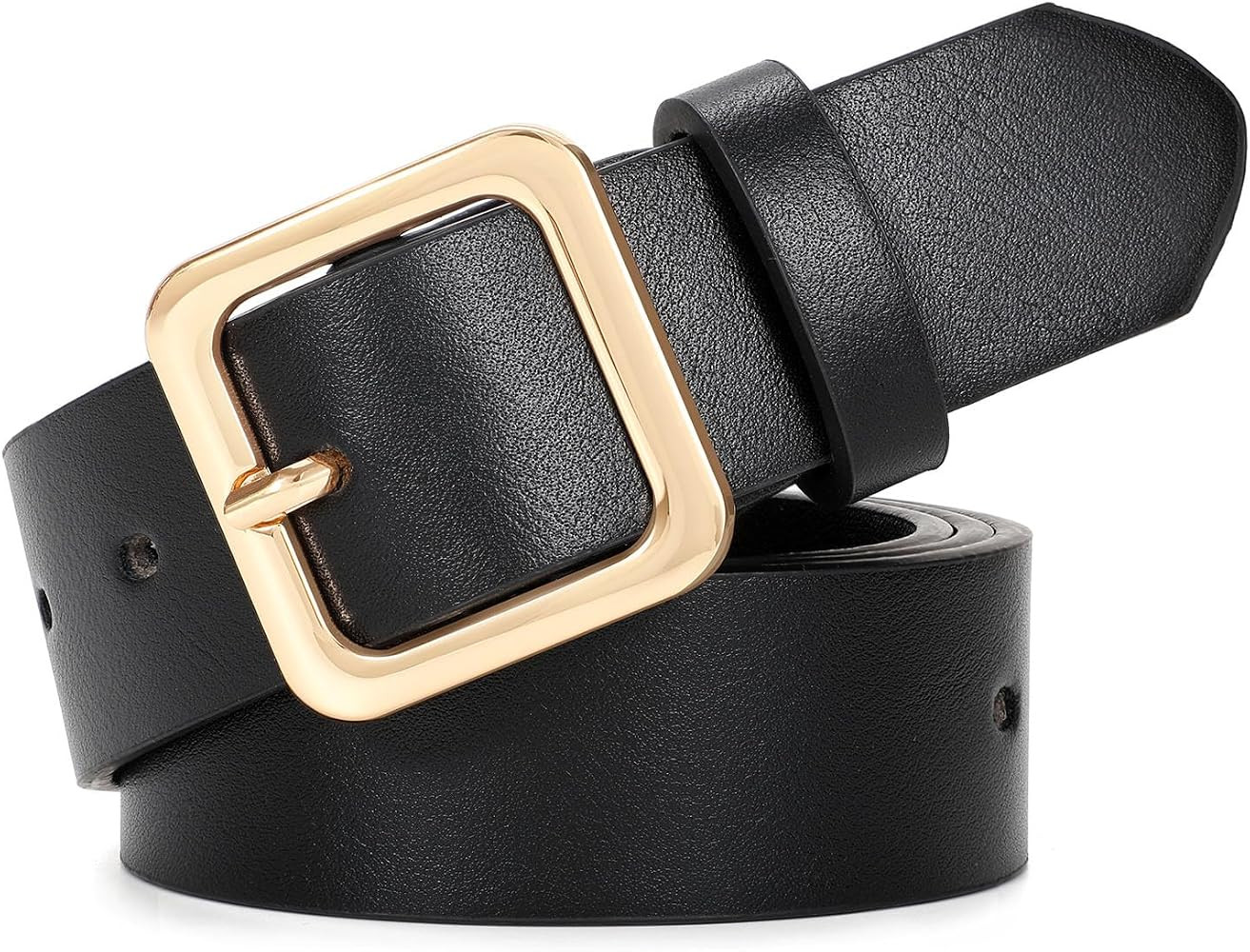 XZQTIVE Women’s Leather Belts for Jeans Pants Dresses Fashion Ladies Black Belt with Square Buc... | Amazon (US)