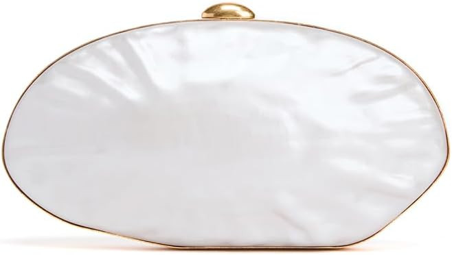 Pearl Shell Evening Clutch Bag, Gold Frame Ivory Acrylic Purse, Elegant Wedding Party Handbag for... | Amazon (US)