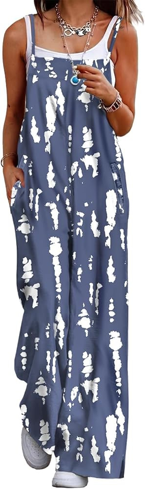 YESNO Women's Summer Boho Casual Jumpsuits Wide Leg Overalls Floral Print Baggy Rompers with Pock... | Amazon (US)