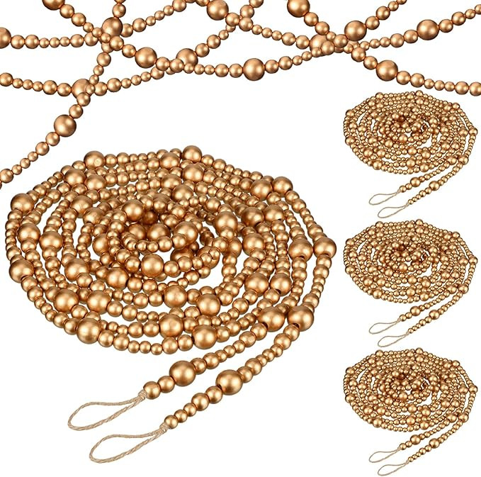 4 Pcs 72 ft Christmas Tree Wood Bead Garland Christmas Wooden Beads Garland Hanging Boho Xmas Dec... | Amazon (US)