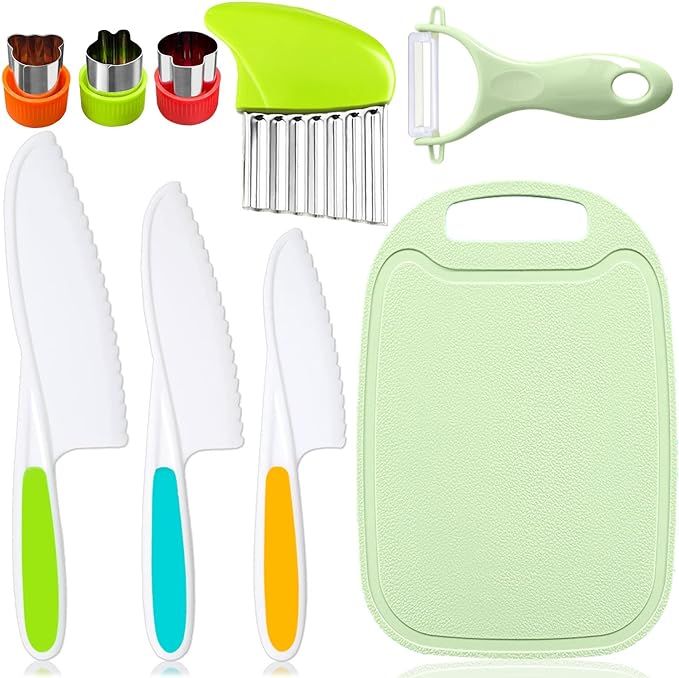 TAORISH 9 Pcs Kids Kitchen Knife Set, Kids Knives For Real Cooking With Cutting Board, Y Peeler, ... | Amazon (US)