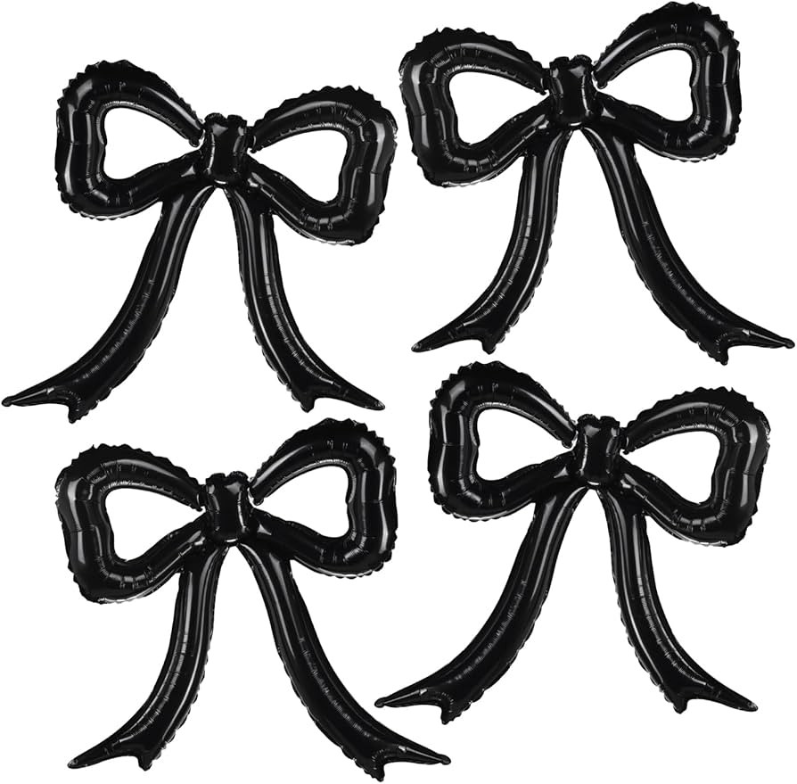 4pcs Black Bow Foil Balloons Bow Mylar Balloon Set for Coquette Birthday, Bridal Shower, Bachelor... | Amazon (US)