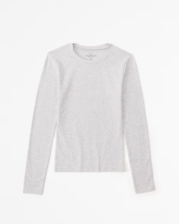 Long-Sleeve Featherweight Rib Cropped Crew Tee | Abercrombie & Fitch (US)