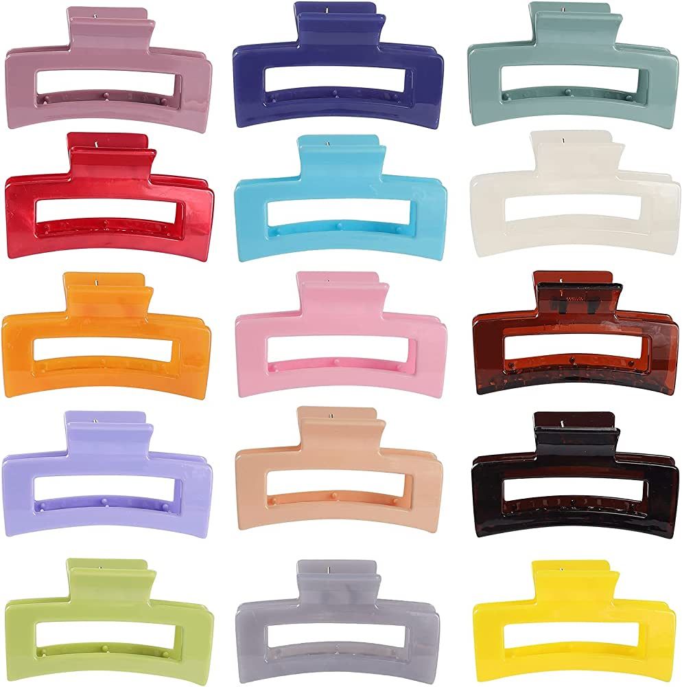 15 Pack Rectangle Hair Claw Clips Solid Color Hair Clips Stylish Elegant Barrettes for All Hair T... | Amazon (US)