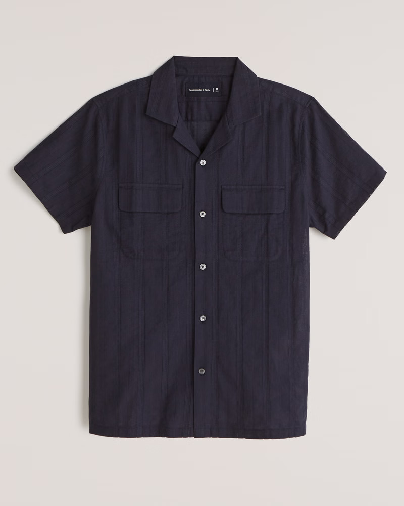 Short-Sleeve Dobby Stripe Button-Up Shirt | Abercrombie & Fitch (US)