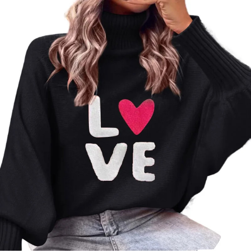 Valentine Sweaters for Women Juniors Loose Batwing Sleeve Turtleneck Sweater Knit Warm Pullover S... | Walmart (US)