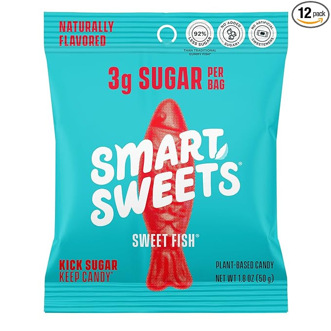 SmartSweets Sweet Fish, Low Sugar Gummy Candy (3g), Low Calorie (130), Gluten-Free -1.8oz (Pack o... | Amazon (US)